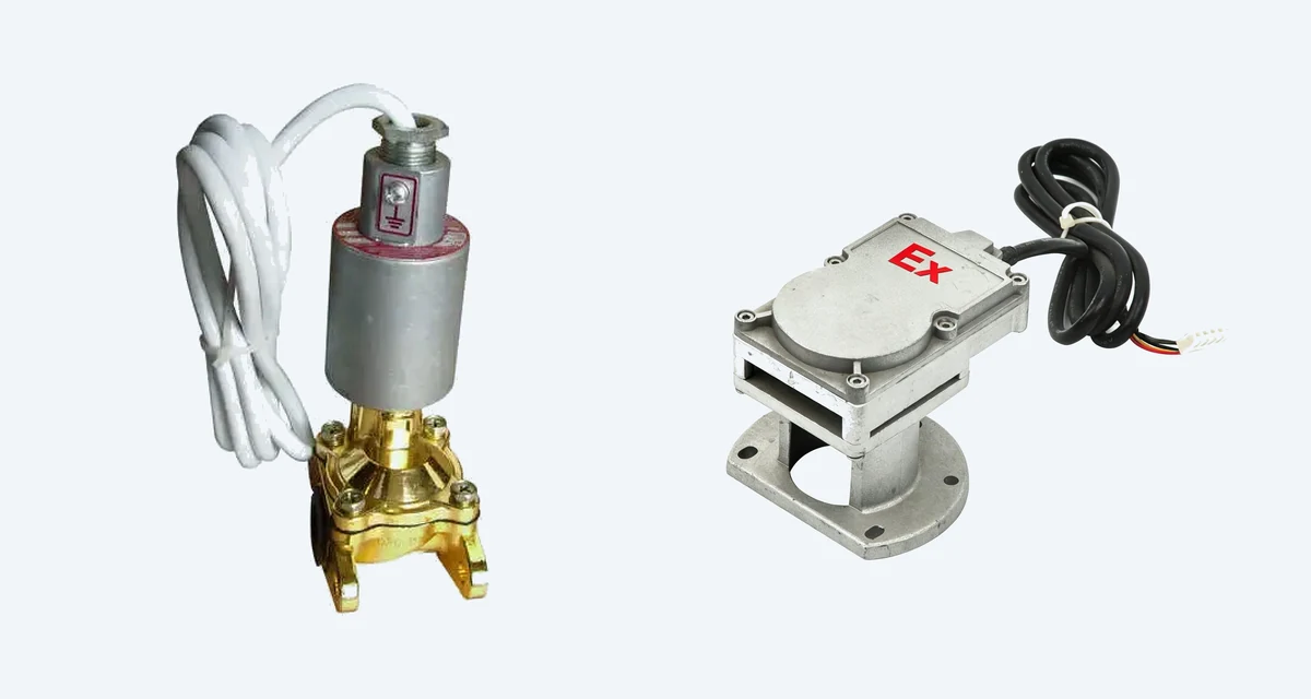 D20-F flameproof solenoid valve and DT-Q3 explosion-proof pulser, the two electrical parts that sit in the hazardous area of a dispenser