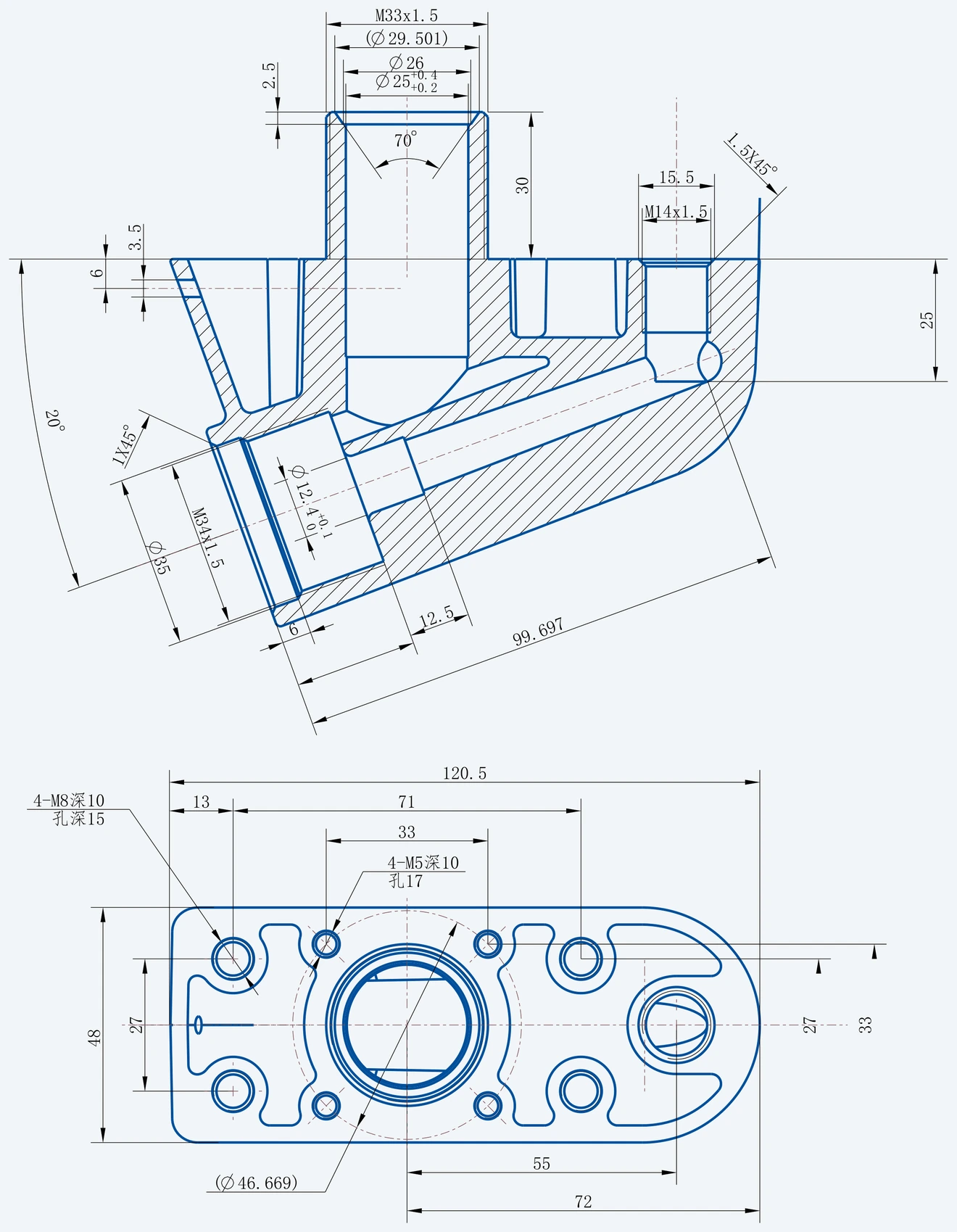 Vapor recovery composite hose connector, M34 x 1.5 - installation drawing with principal dimensions