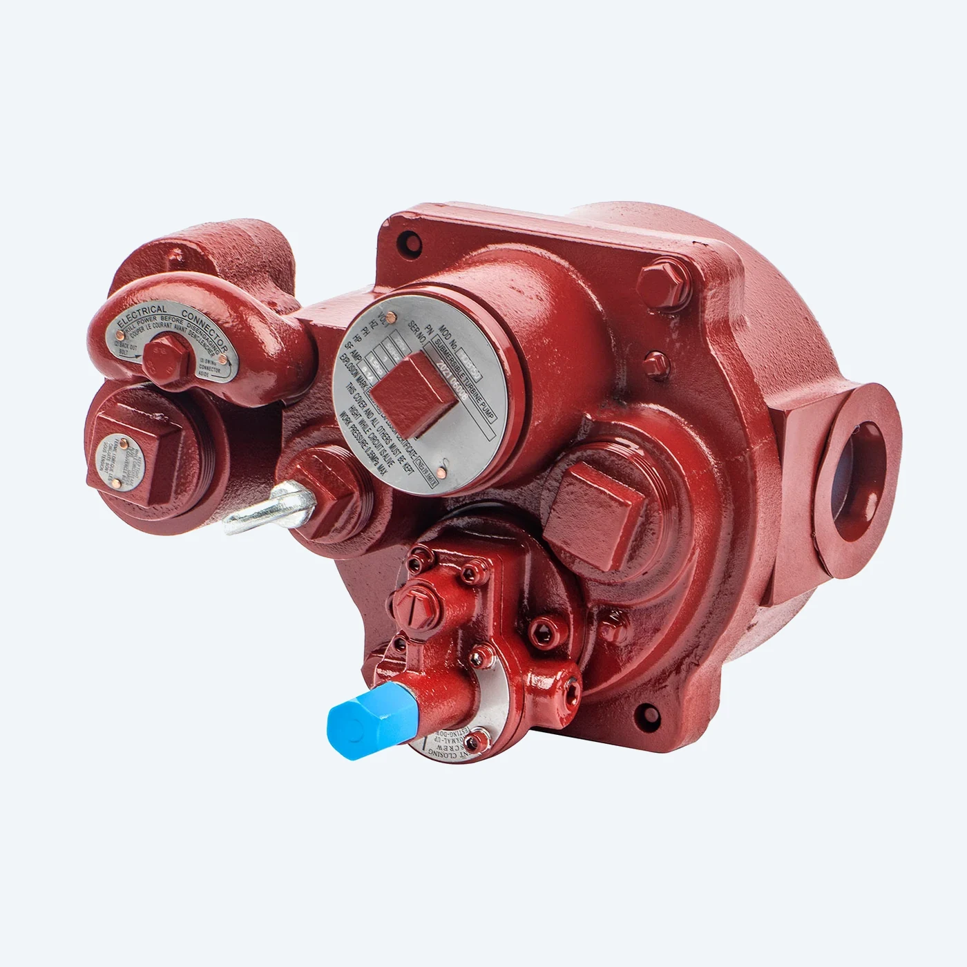 DT-STP discharge head — front view with electrical connector port