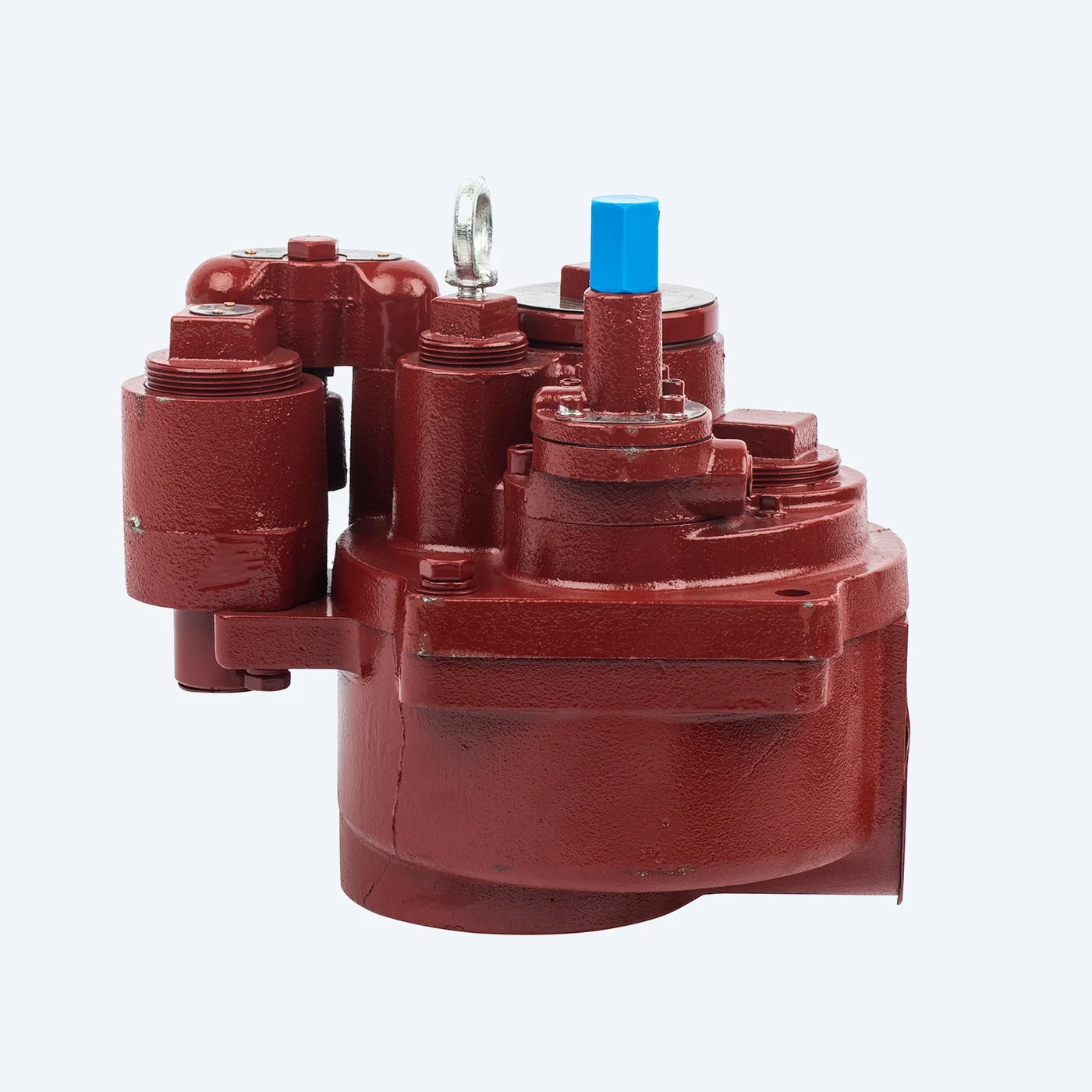 DT-STP discharge head — side view with lifting eye and check valve