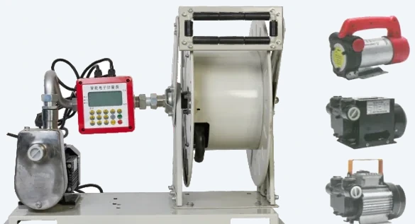 DT-JP02 mechanical pump set with hose reel, enclosed frame with rotary-vane pump and digital register