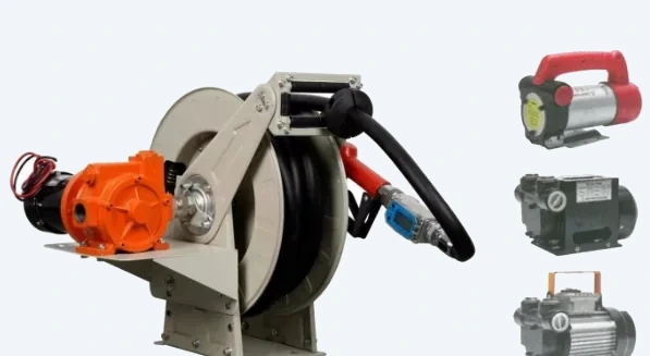 DT-JP04 mechanical pump set with hose reel, side-mount reel with cast-iron pump body