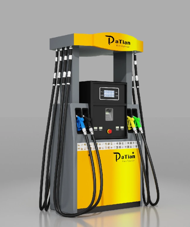 DT-G series fuel dispenser — 3D render of the four-nozzle cabinet with DaTian branding