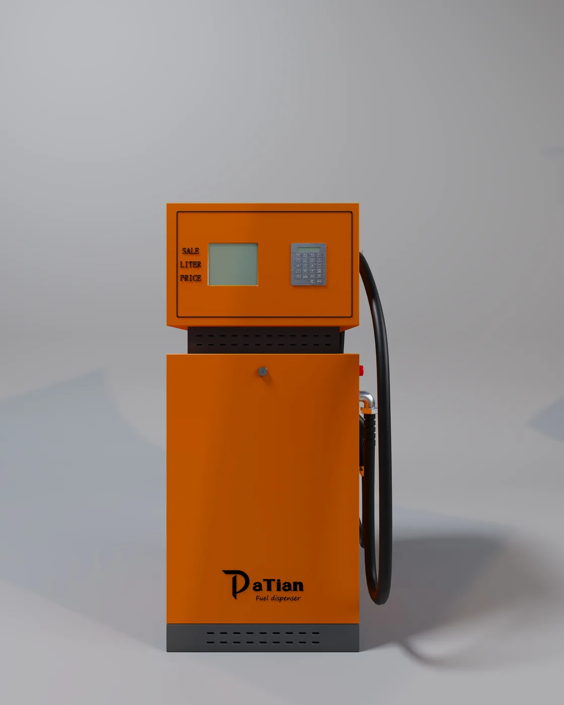 DT-T1 single-nozzle compact fuel dispenser, DaTian orange cabinet, front view